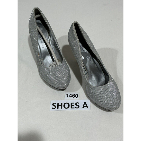 Womans De Blossom Collection 8.5 Silver Sparkly Platform Heel Dress Shoe - Picture 1 of 11